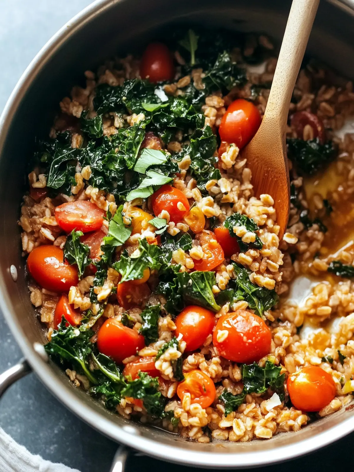 One-Pan Farro with Tomatoes and Kale