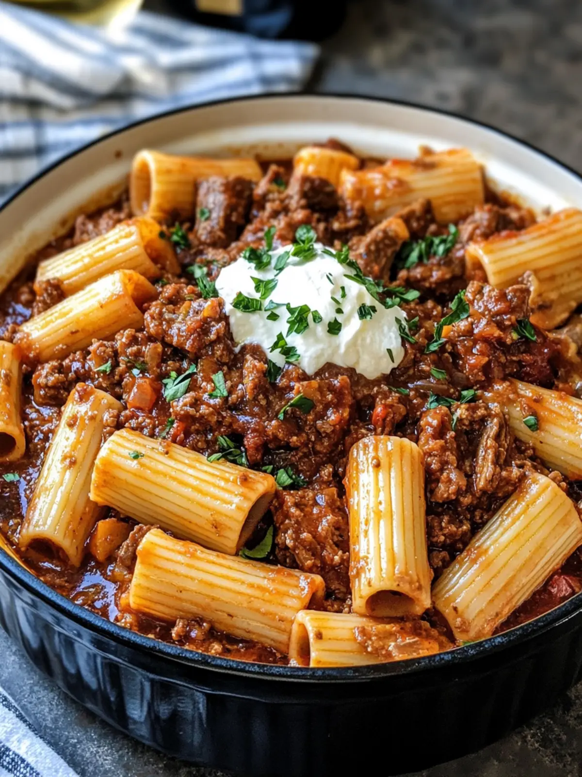 Slow Cooker Red Wine Beef Ragu Rigatoni