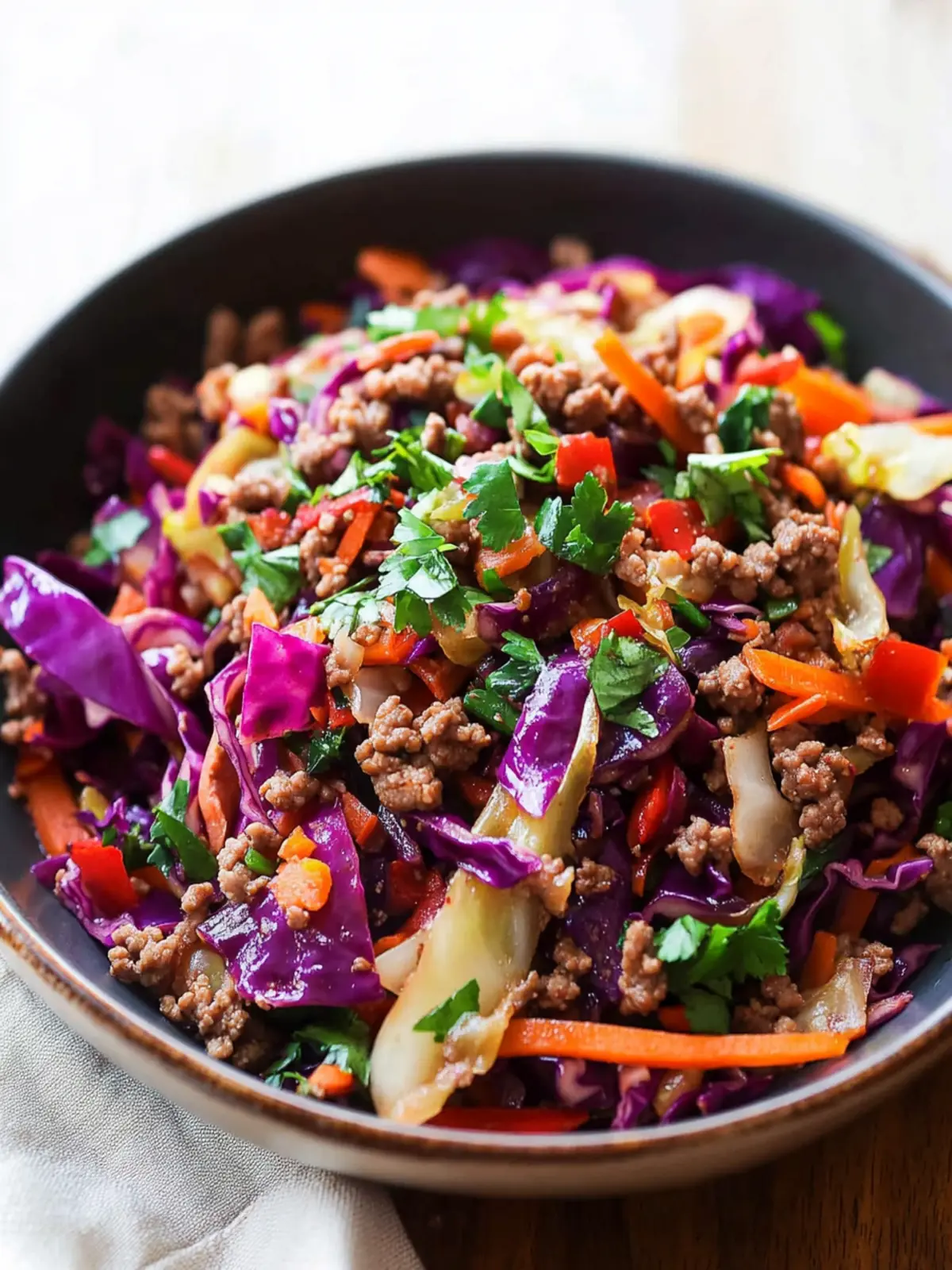 High Protein Healthy Ground Beef Cabbage Stir-Fry