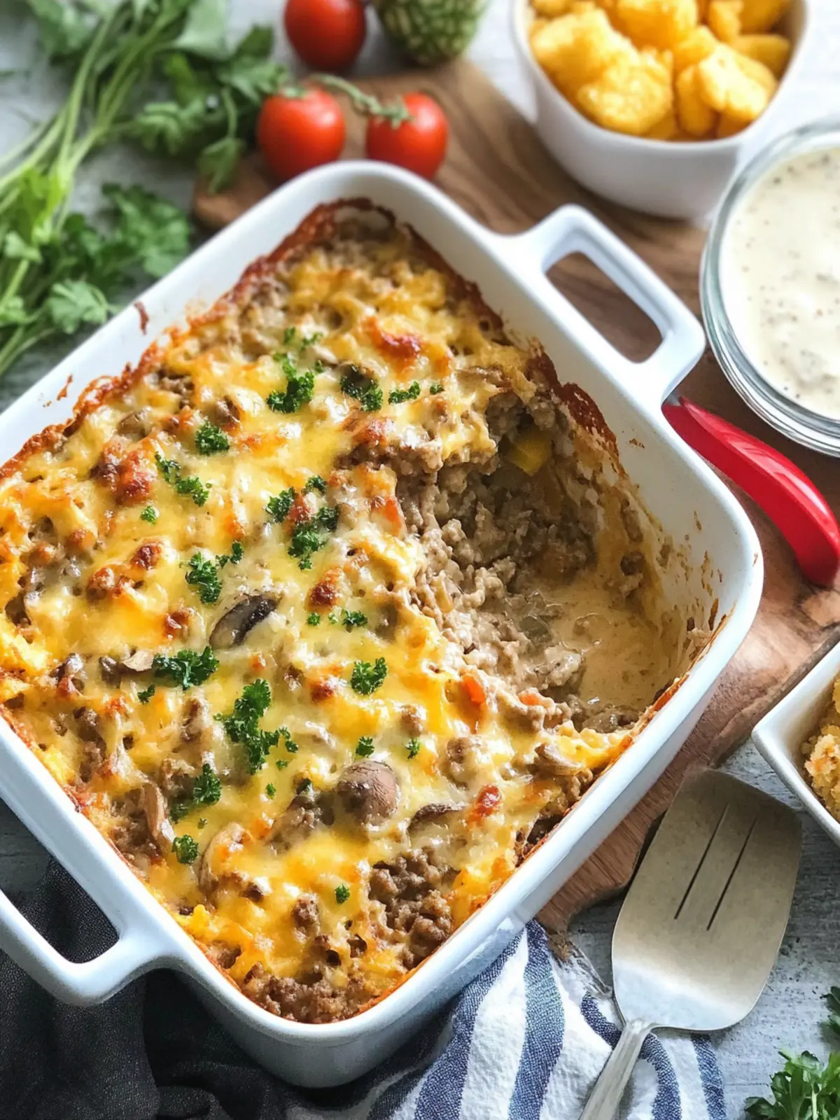 Healthy Dinner Hamburger and Hash Brown Casserole with Cream of Mushroom Soup