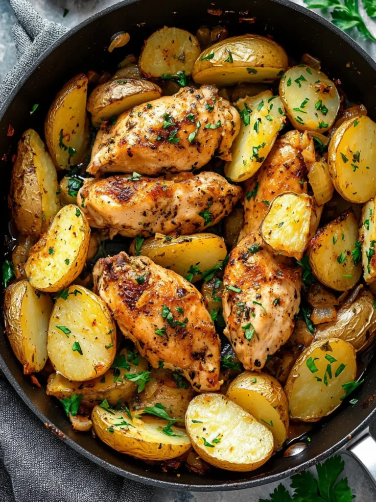 High Protein Garlic Chicken and Potatoes Skillet