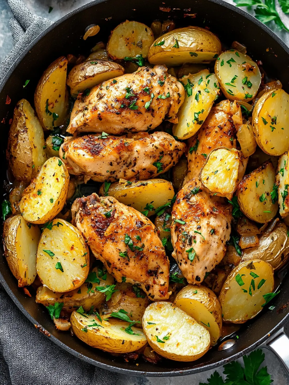High Protein Garlic Chicken and Potatoes Skillet