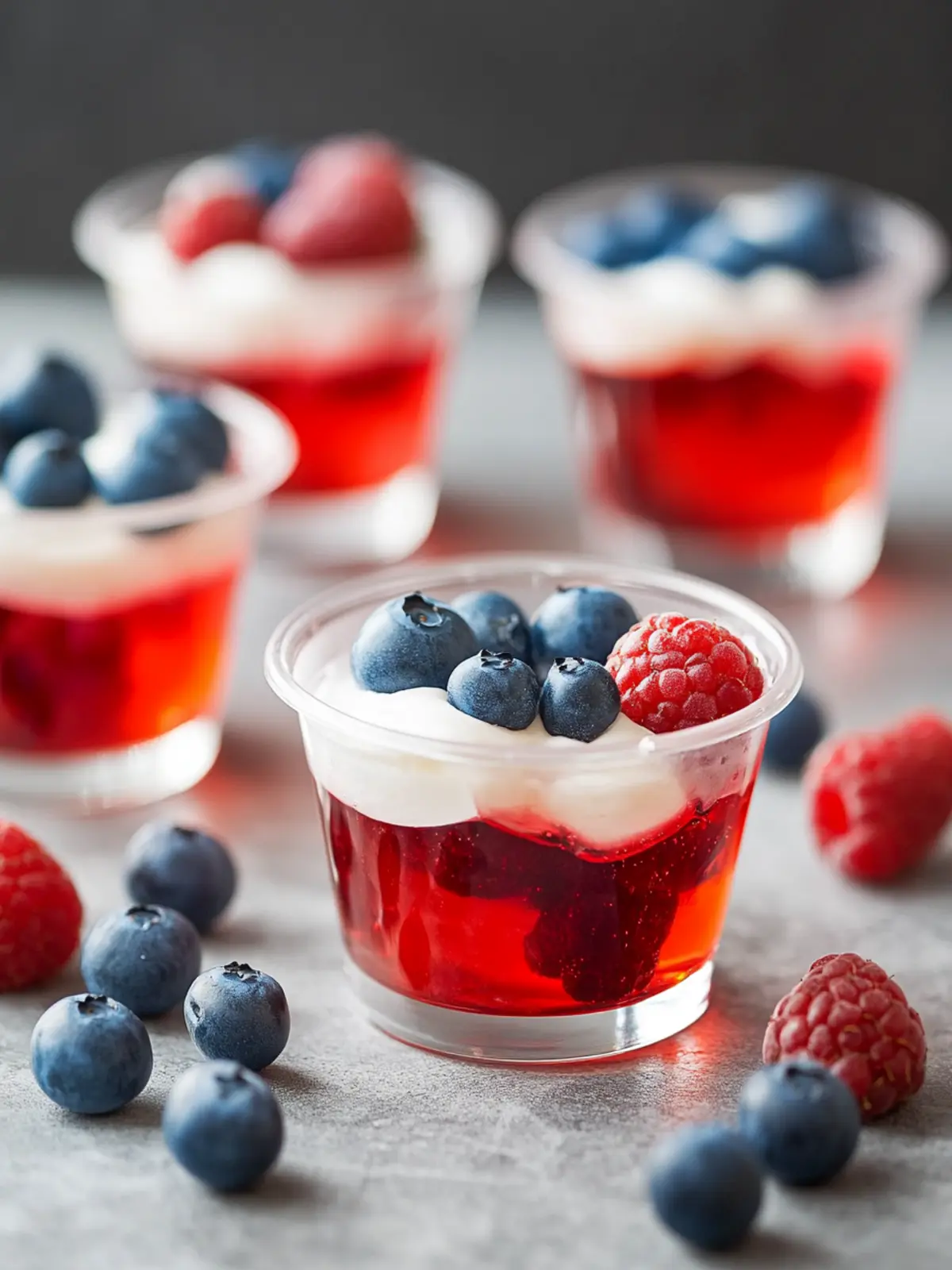4th of July Jello Cups with Fresh Berries