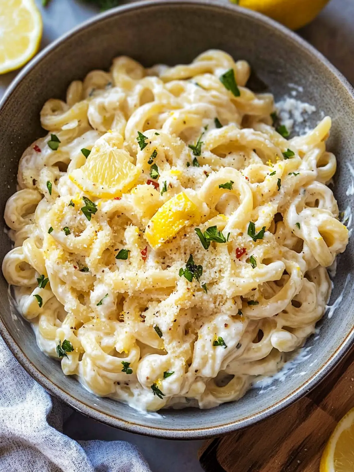 High Protein Creamy Lemon Greek Yogurt Pasta