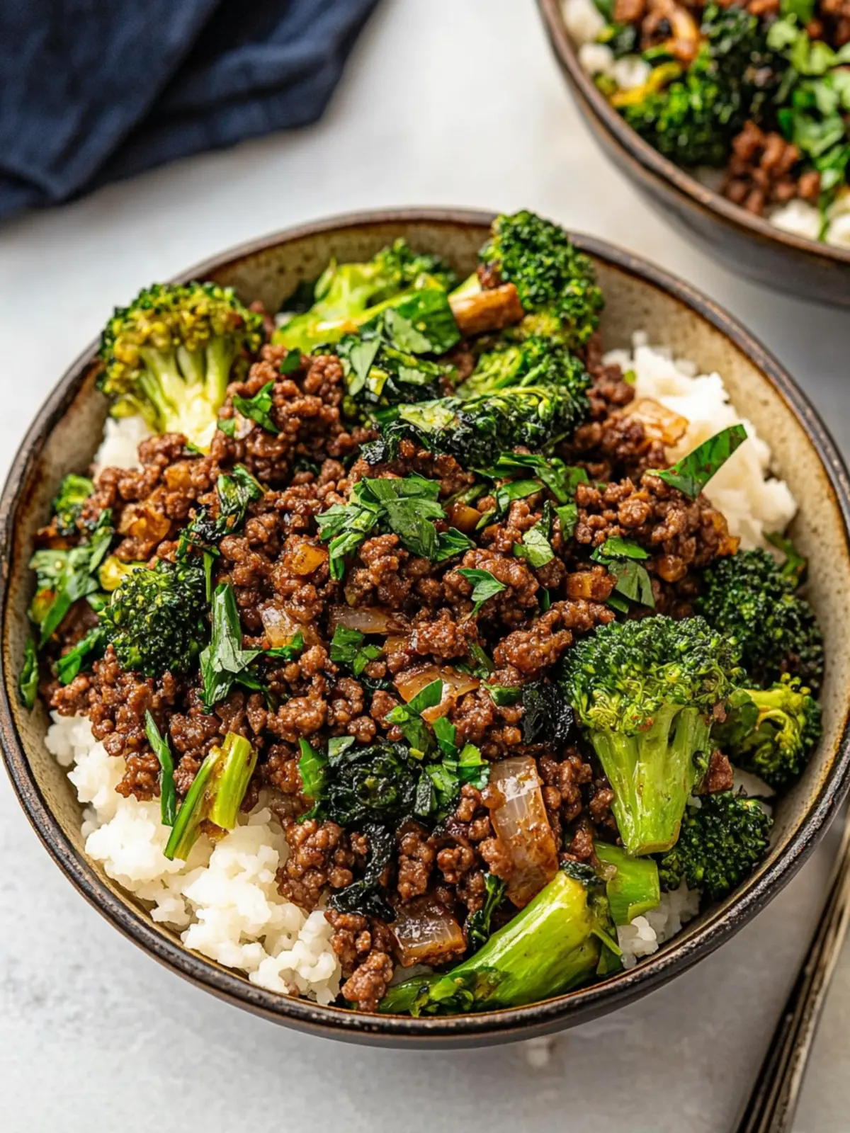 High Protien Crispy Ground Beef and Baby Broccoli Power Bowls
