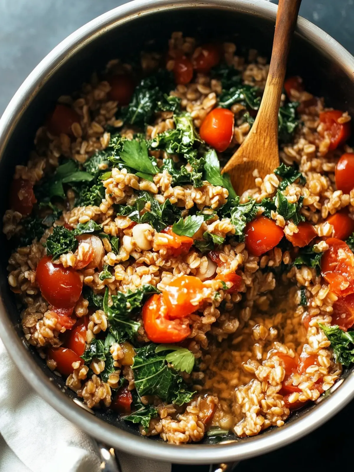 One-Pan Farro with Tomatoes and Kale