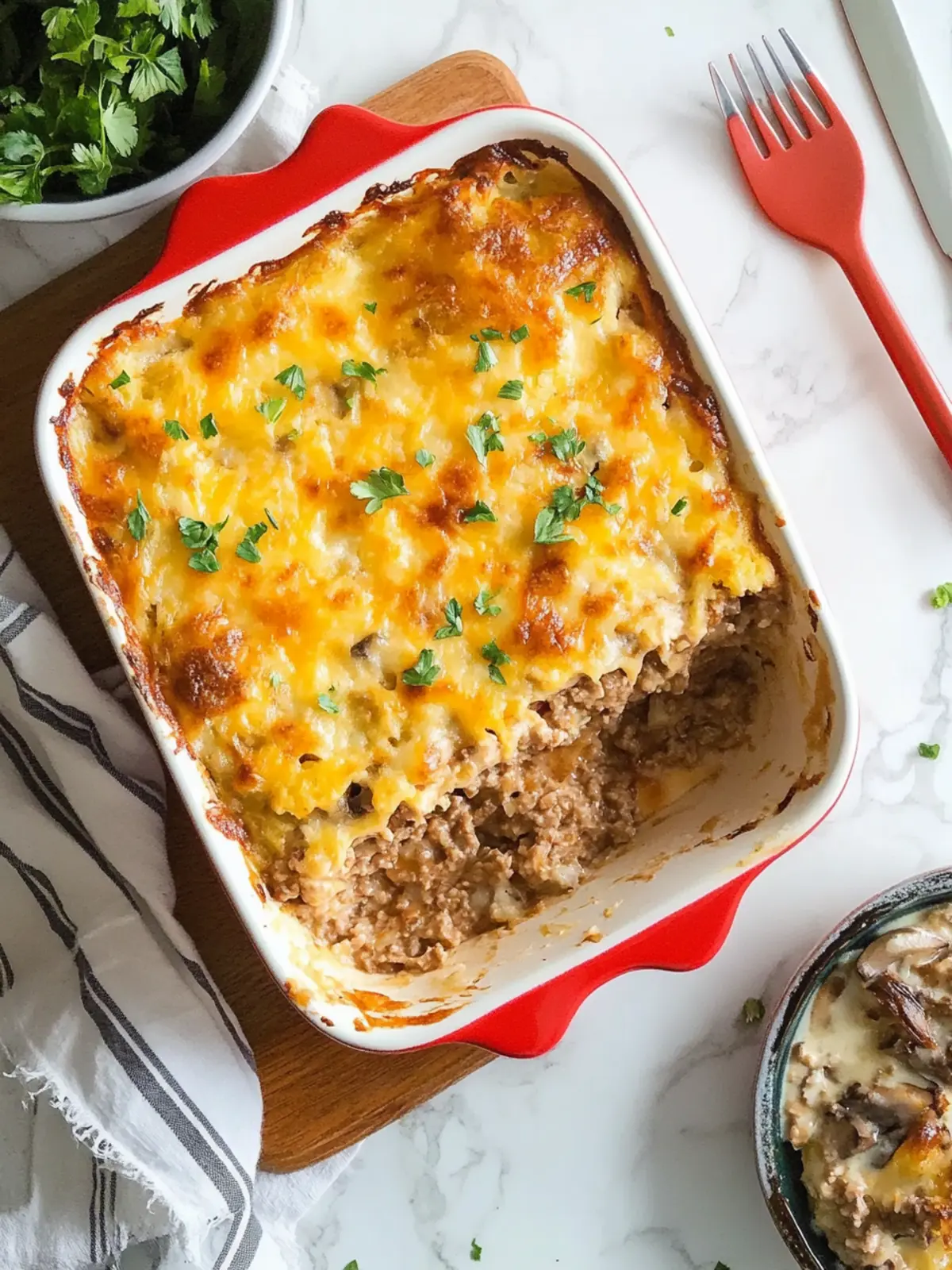 Healthy Dinner Hamburger and Hash Brown Casserole with Cream of Mushroom Soup