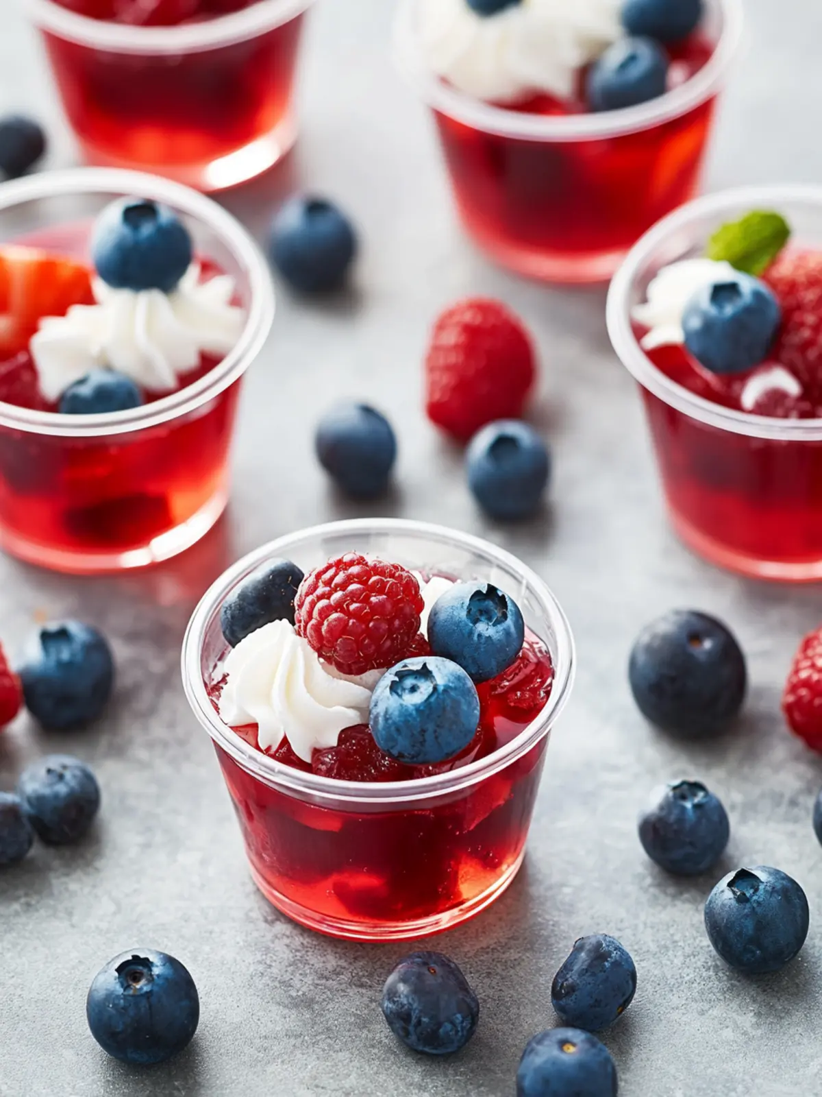 4th of July Jello Cups with Fresh Berries
