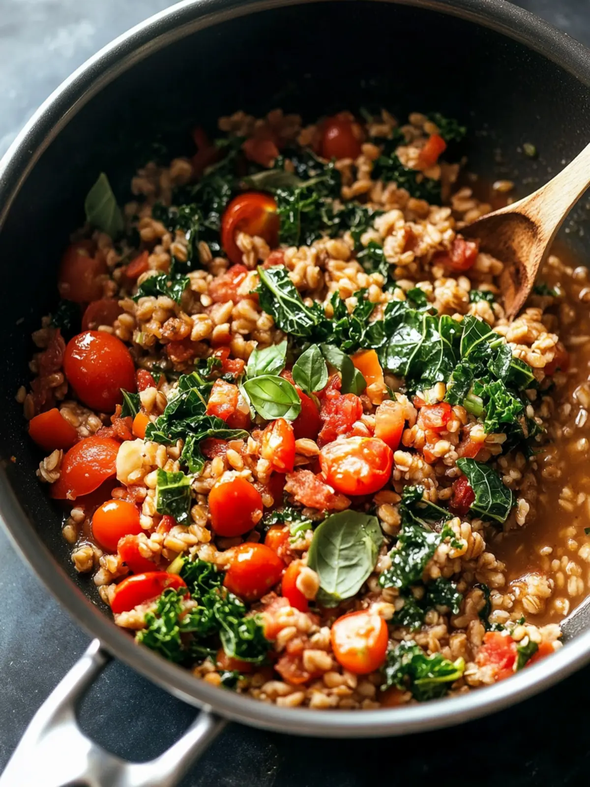 One-Pan Farro with Tomatoes and Kale