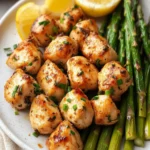 High Protein Garlic Butter Chicken Bites with Asparagus