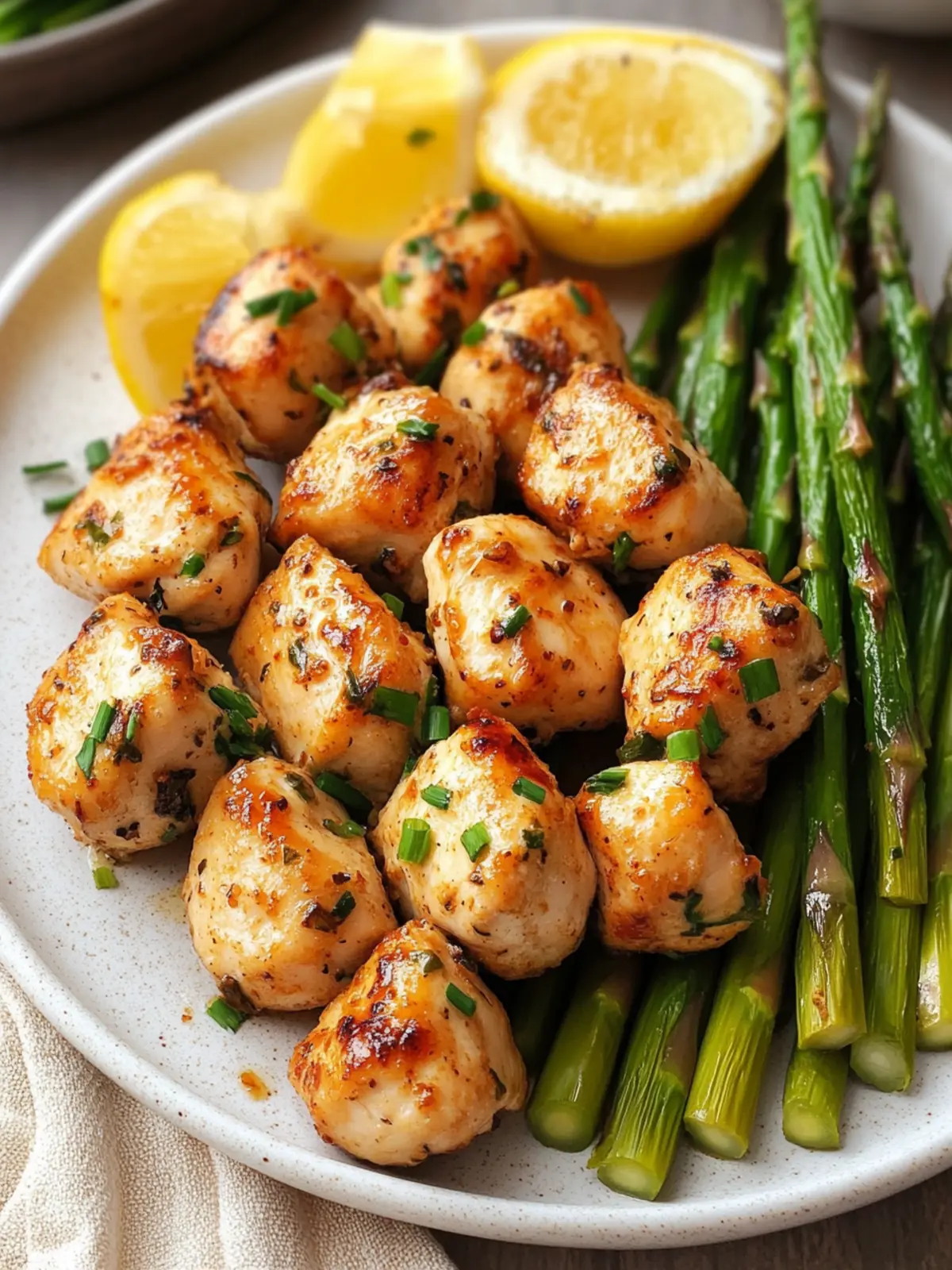 High Protein Garlic Butter Chicken Bites with Asparagus