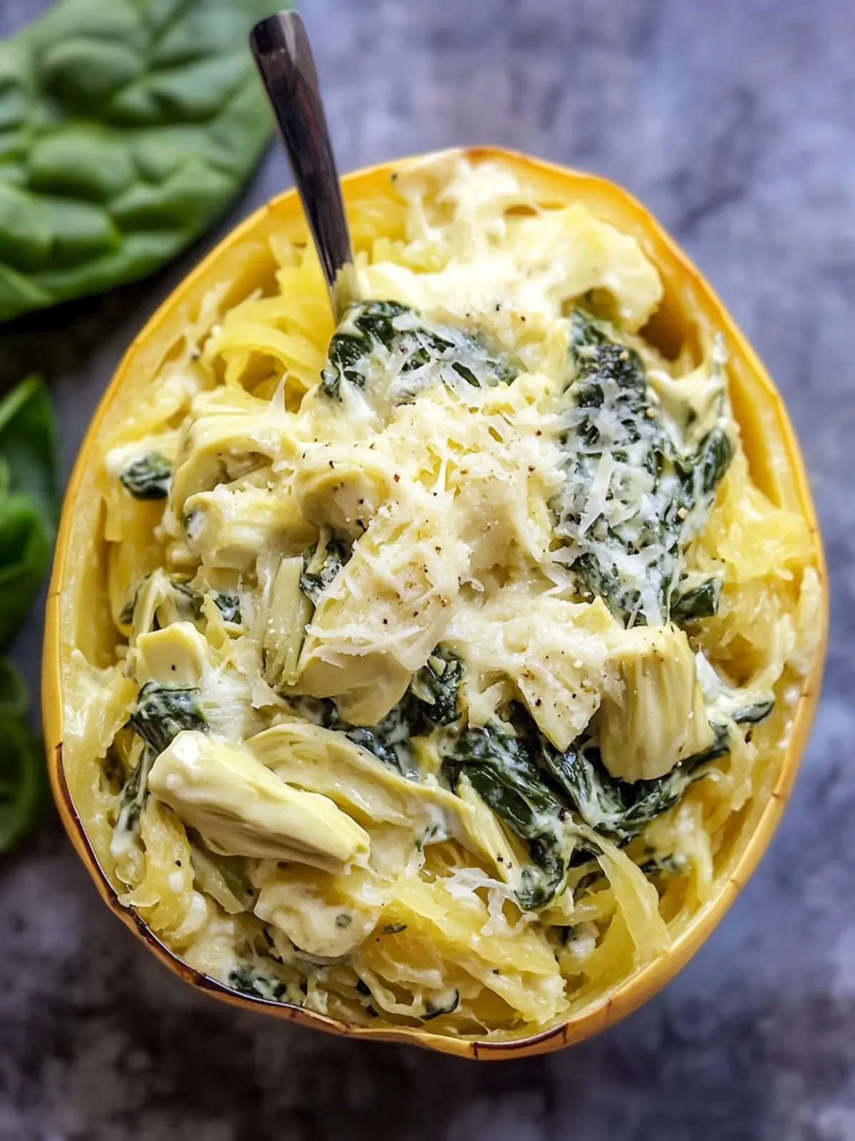 Spinach Artichoke Spaghetti Squash Alfredo