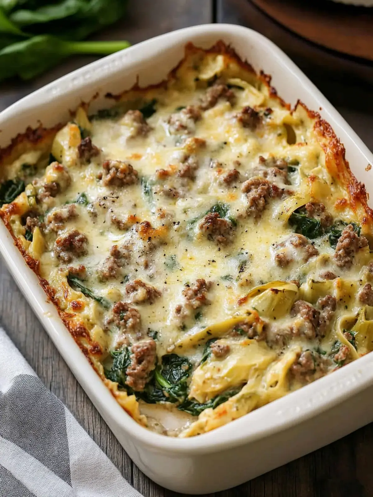 Spinach and Artichoke Casserole with Ground Beef