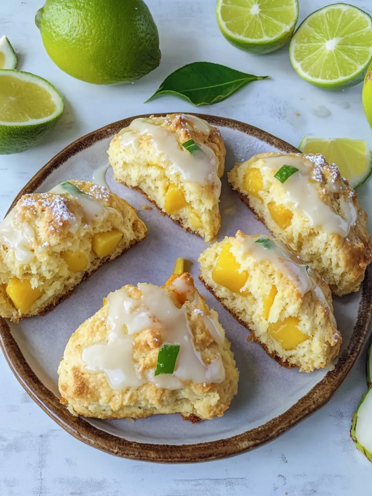 Coconut Mango Scones with Lime Glaze