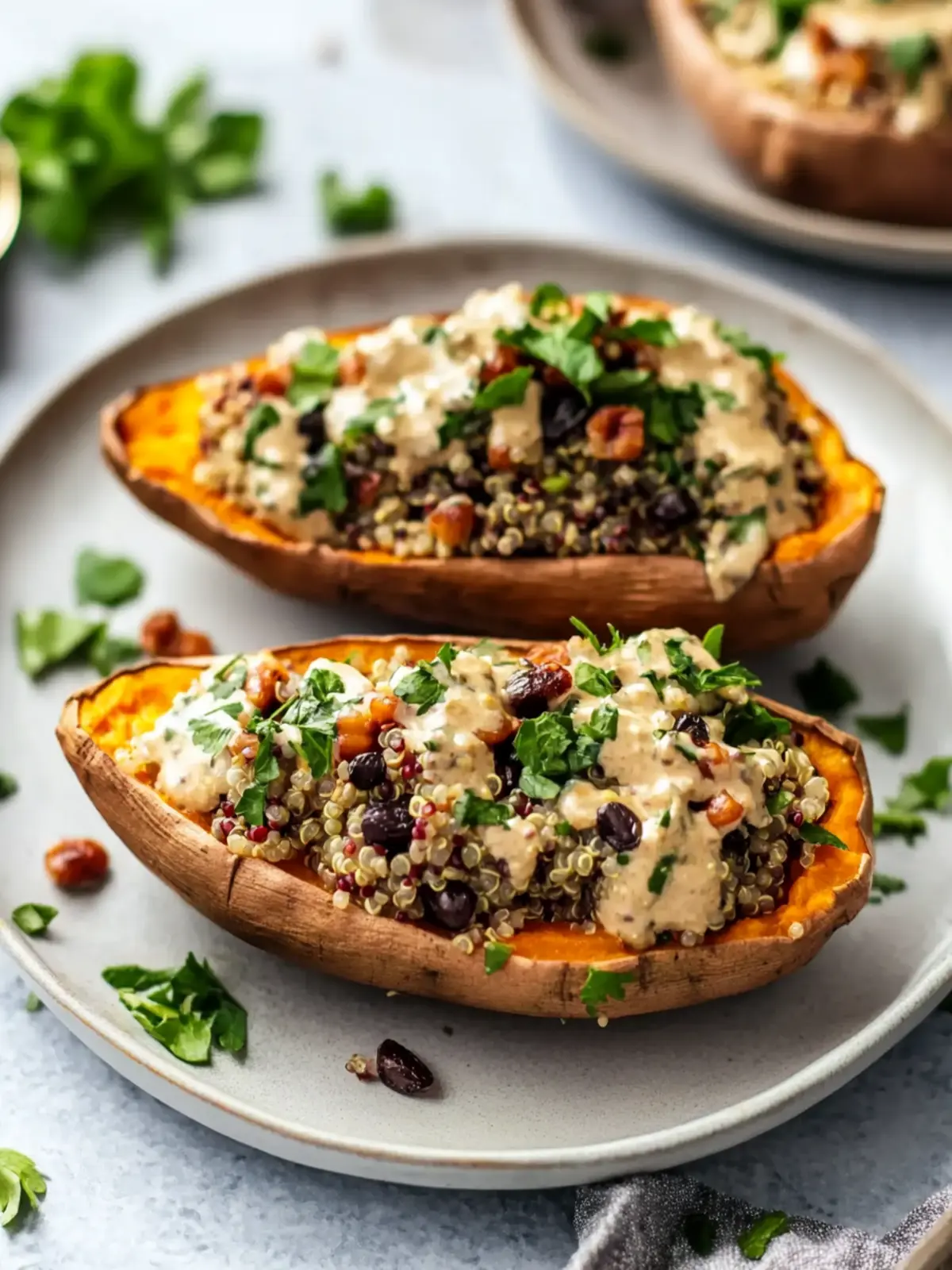 Vegan Stuffed Sweet Potatoes with Mediterranean Quinoa