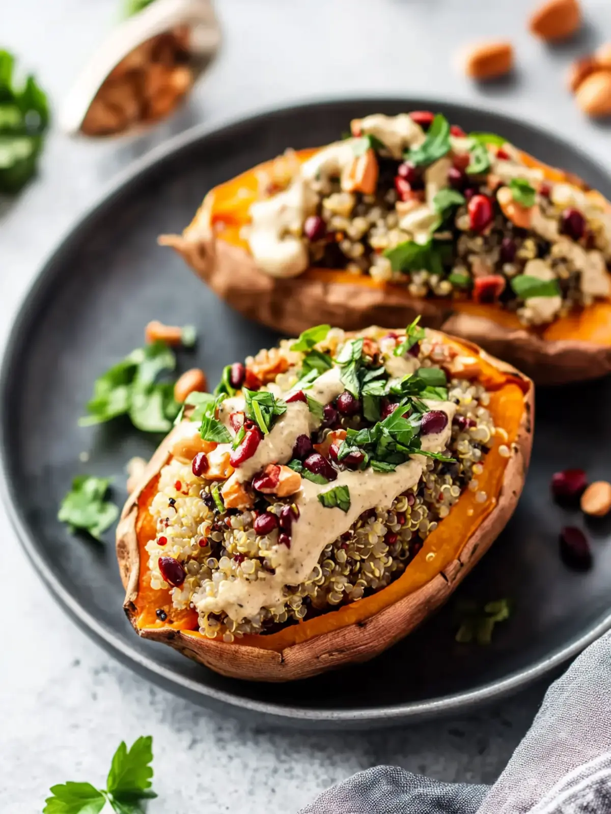 Vegan Stuffed Sweet Potatoes with Mediterranean Quinoa