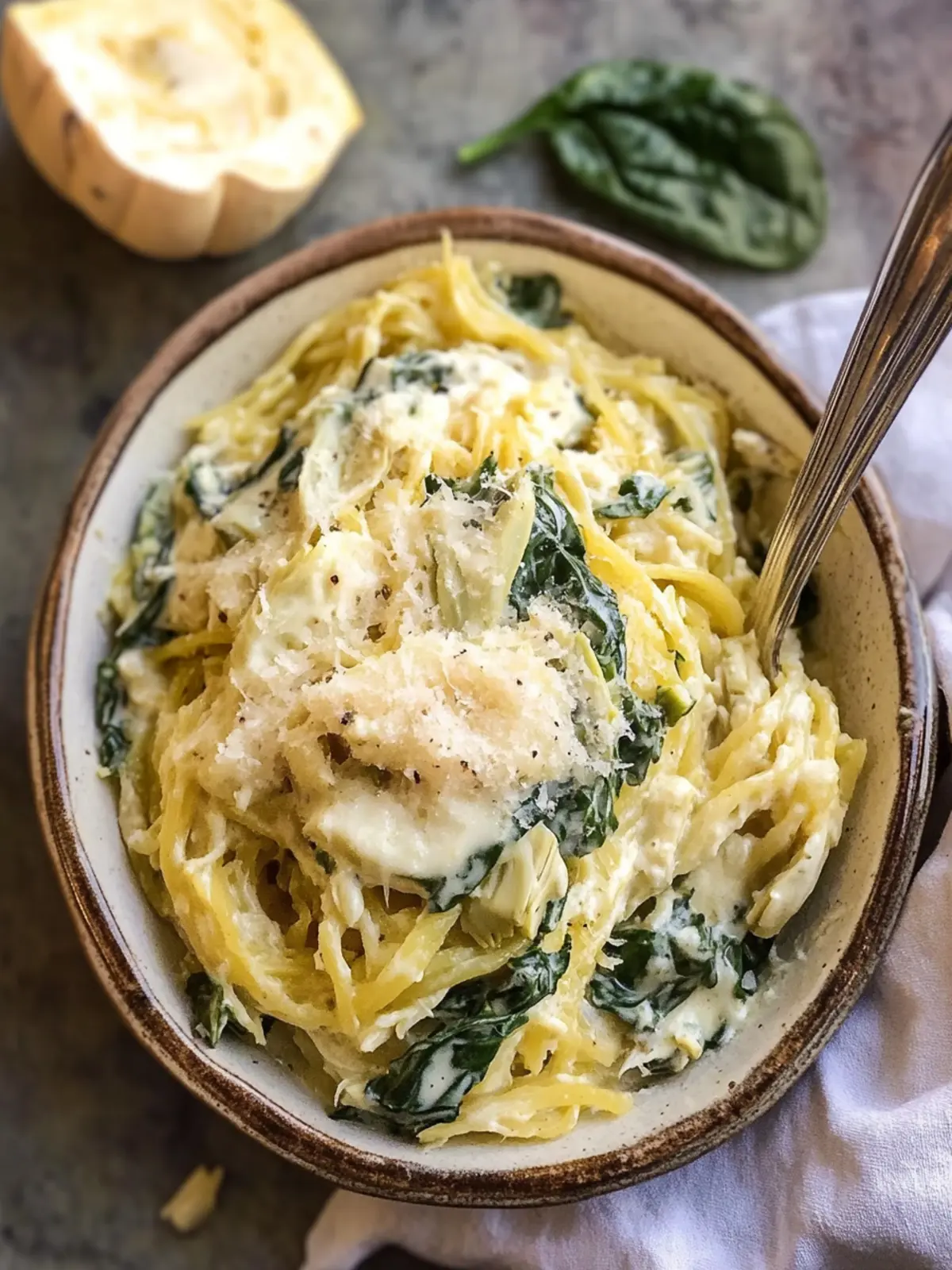 Spinach Artichoke Spaghetti Squash Alfredo