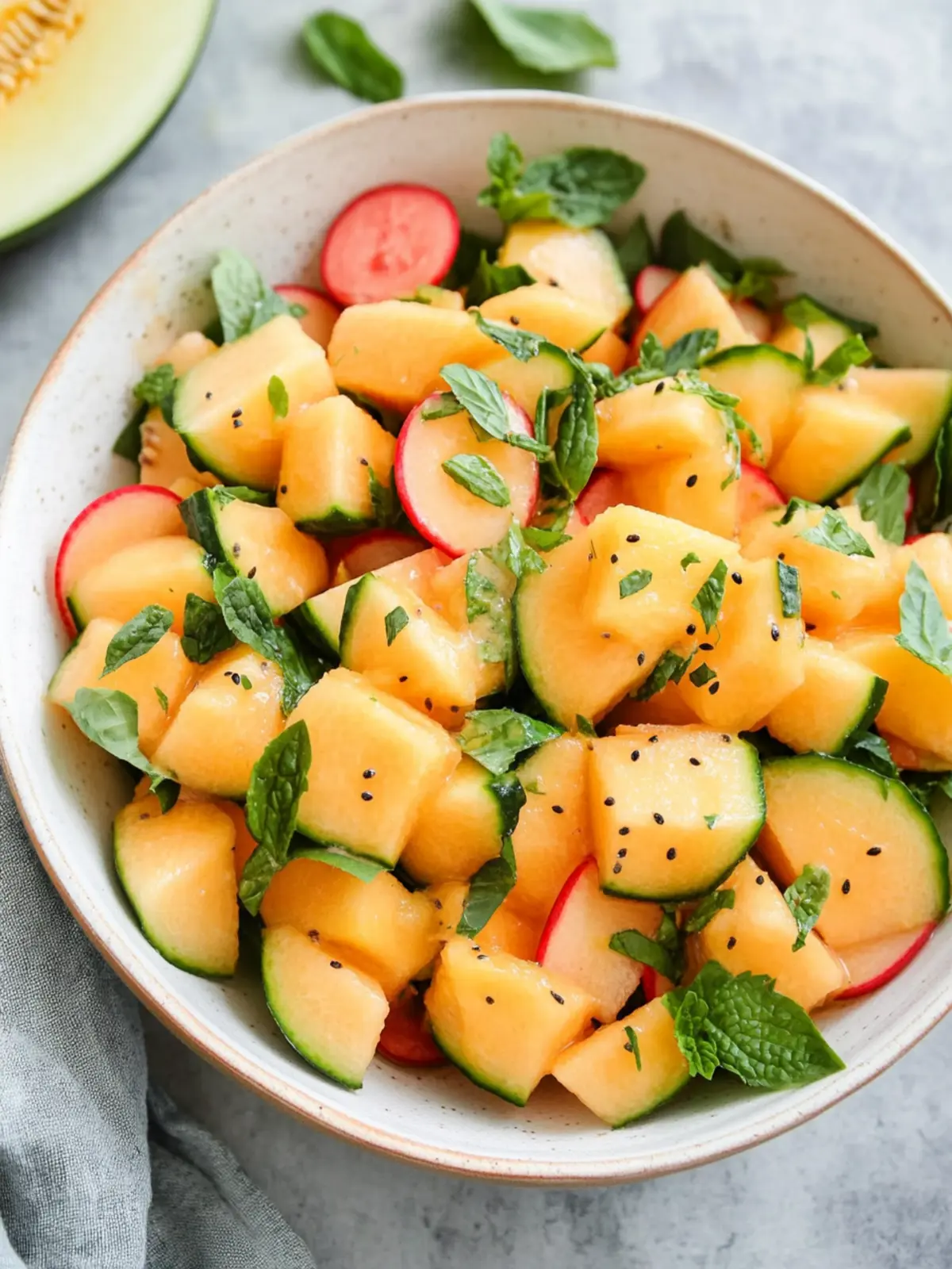 Refreshing Cantaloupe Salad with Honey Lemon Dressing