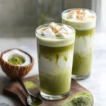 Creamy Iced Vanilla Coconut Matcha Latte