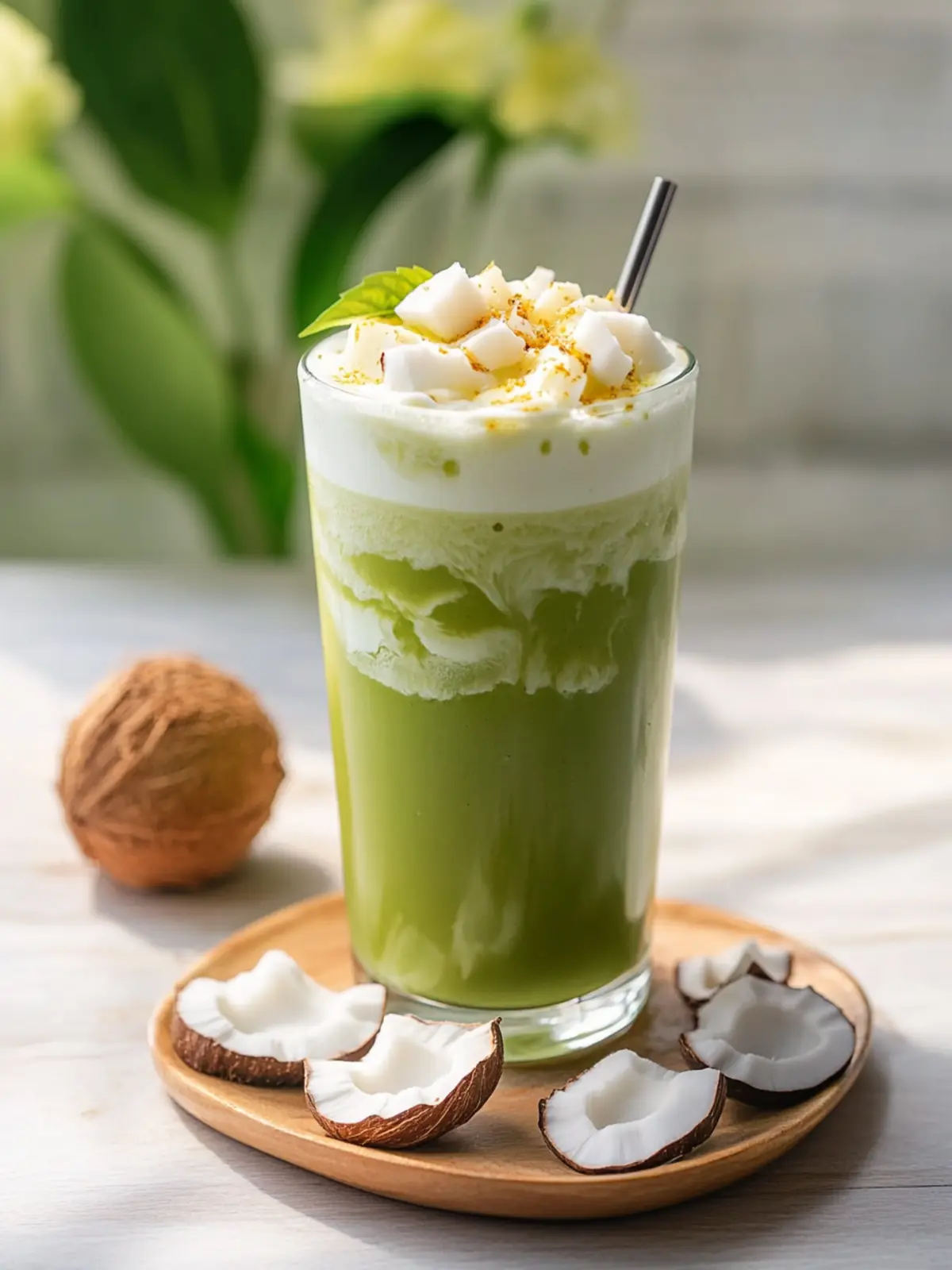 Creamy Iced Vanilla Coconut Matcha Latte