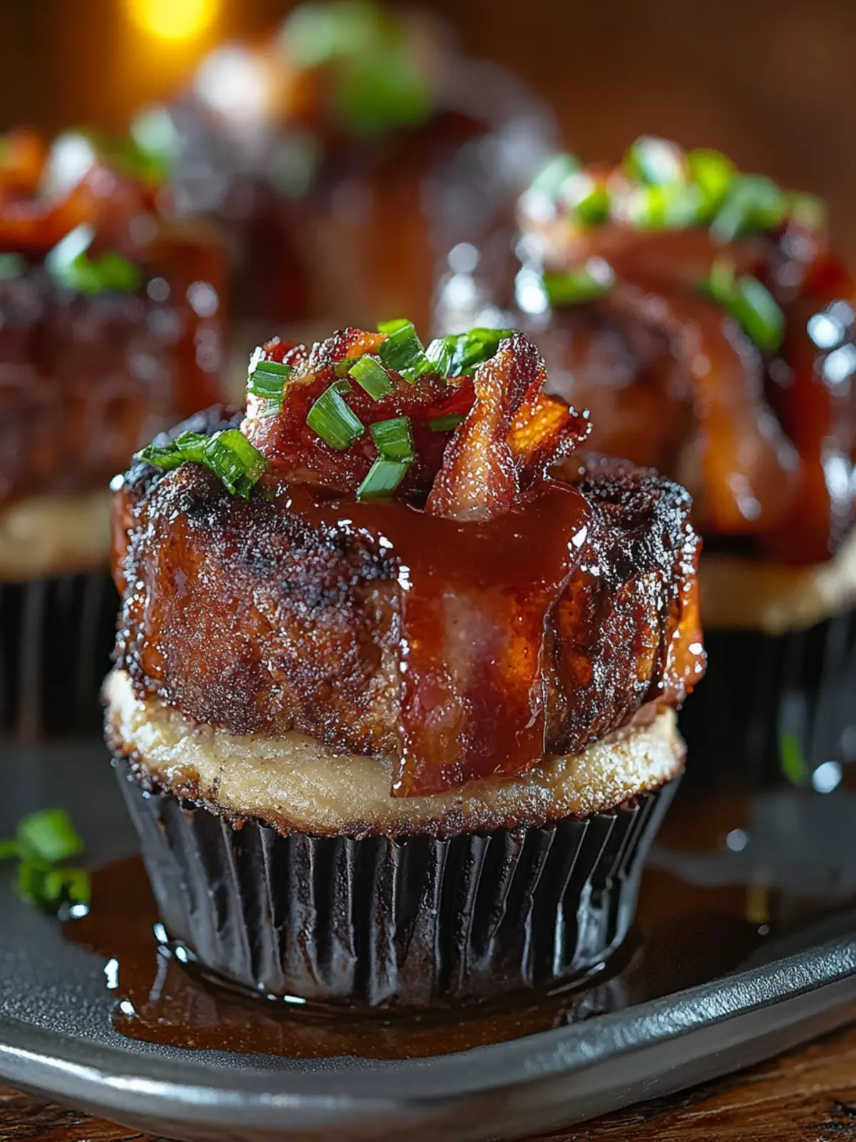 Smoky Bourbon BBQ Beef Bacon-Wrapped Meatloaf Cupcakes