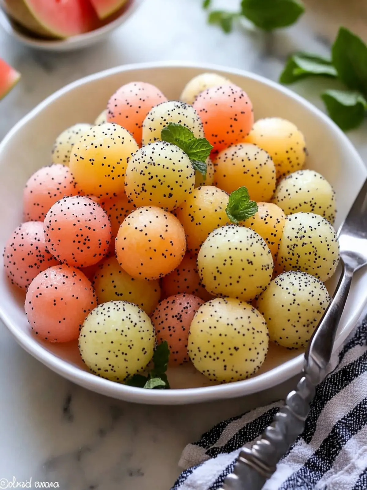 Melon Balls with Poppy Seed Dressing