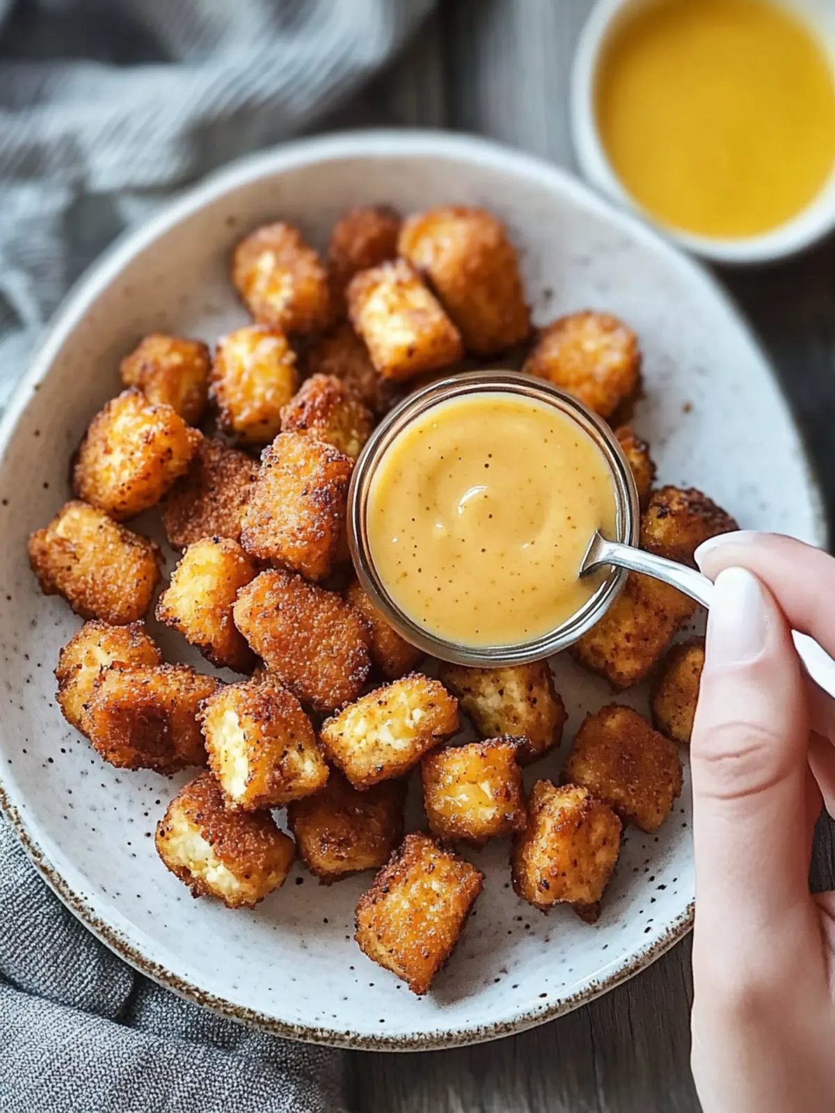 Vegan Chick-fil-A style Tofu Nuggets with Vegan Honey Mustard Sauce (Oil-free!)