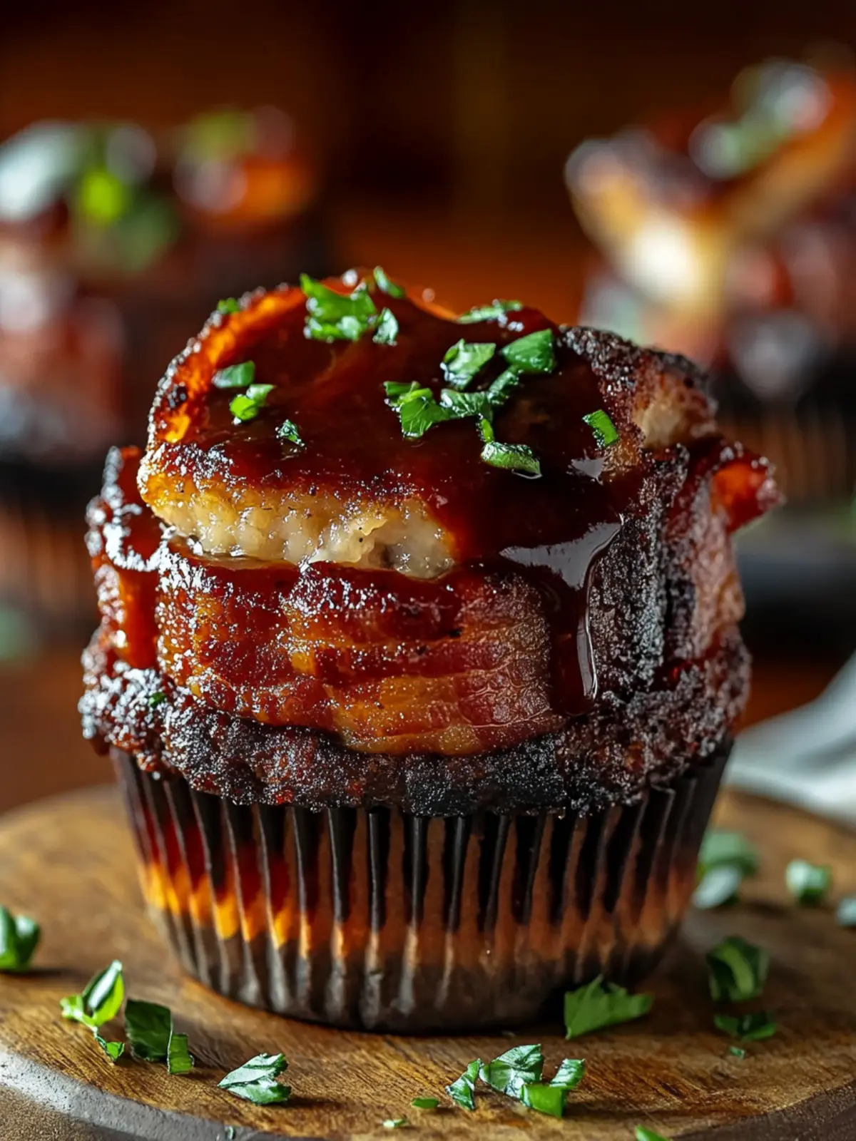 Smoky Bourbon BBQ Beef Bacon-Wrapped Meatloaf Cupcakes