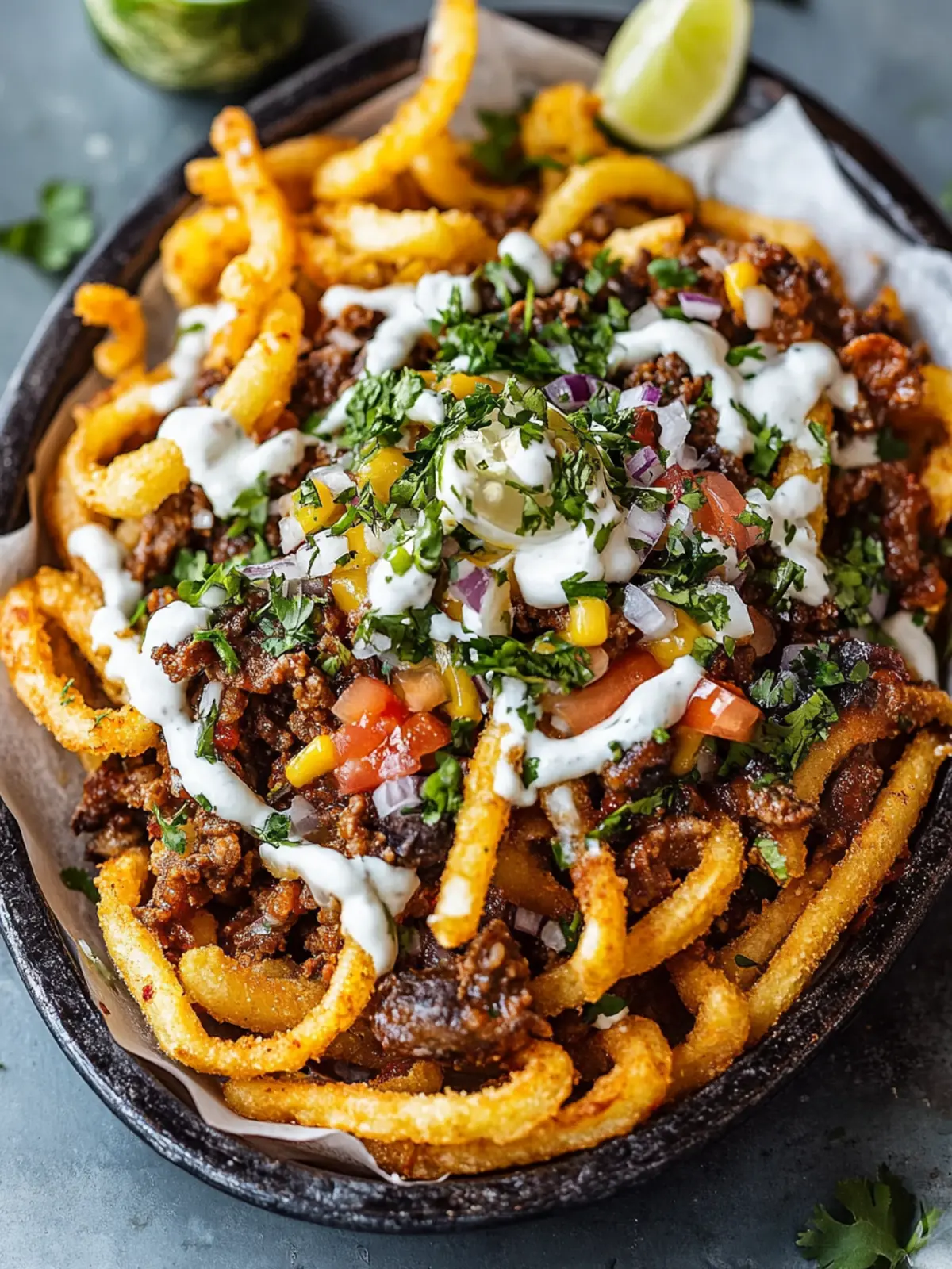 Carne Asada Loaded Curly Fries