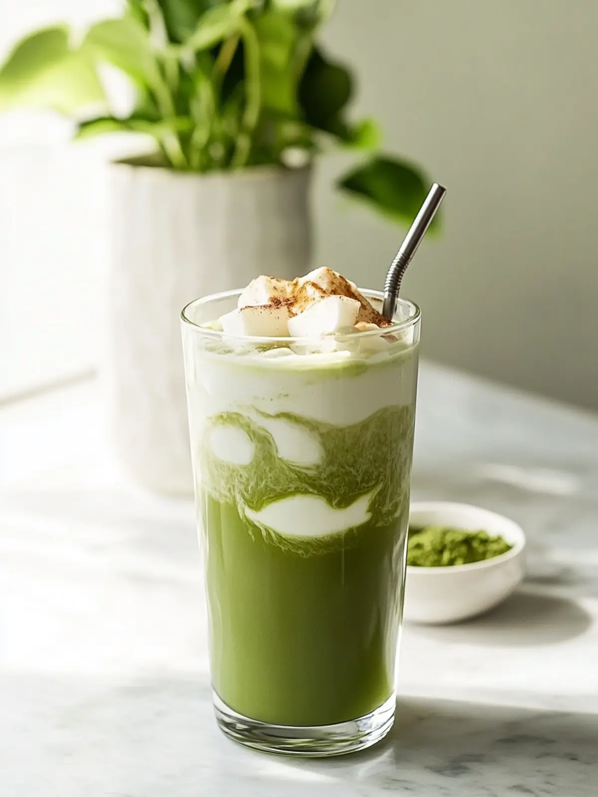 Creamy Iced Vanilla Coconut Matcha Latte