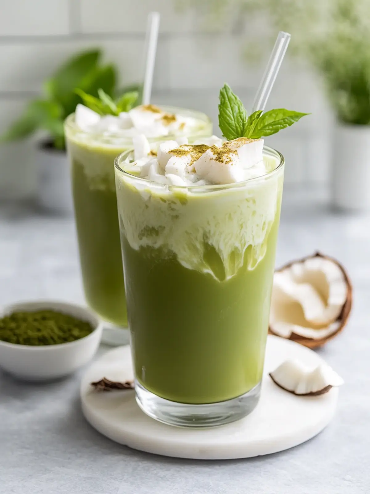 Creamy Iced Vanilla Coconut Matcha Latte