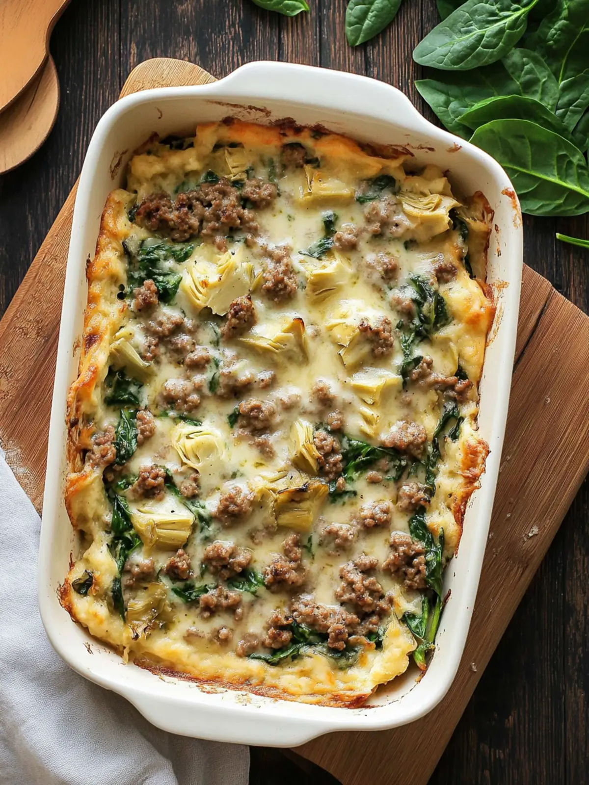 Spinach and Artichoke Casserole with Ground Beef
