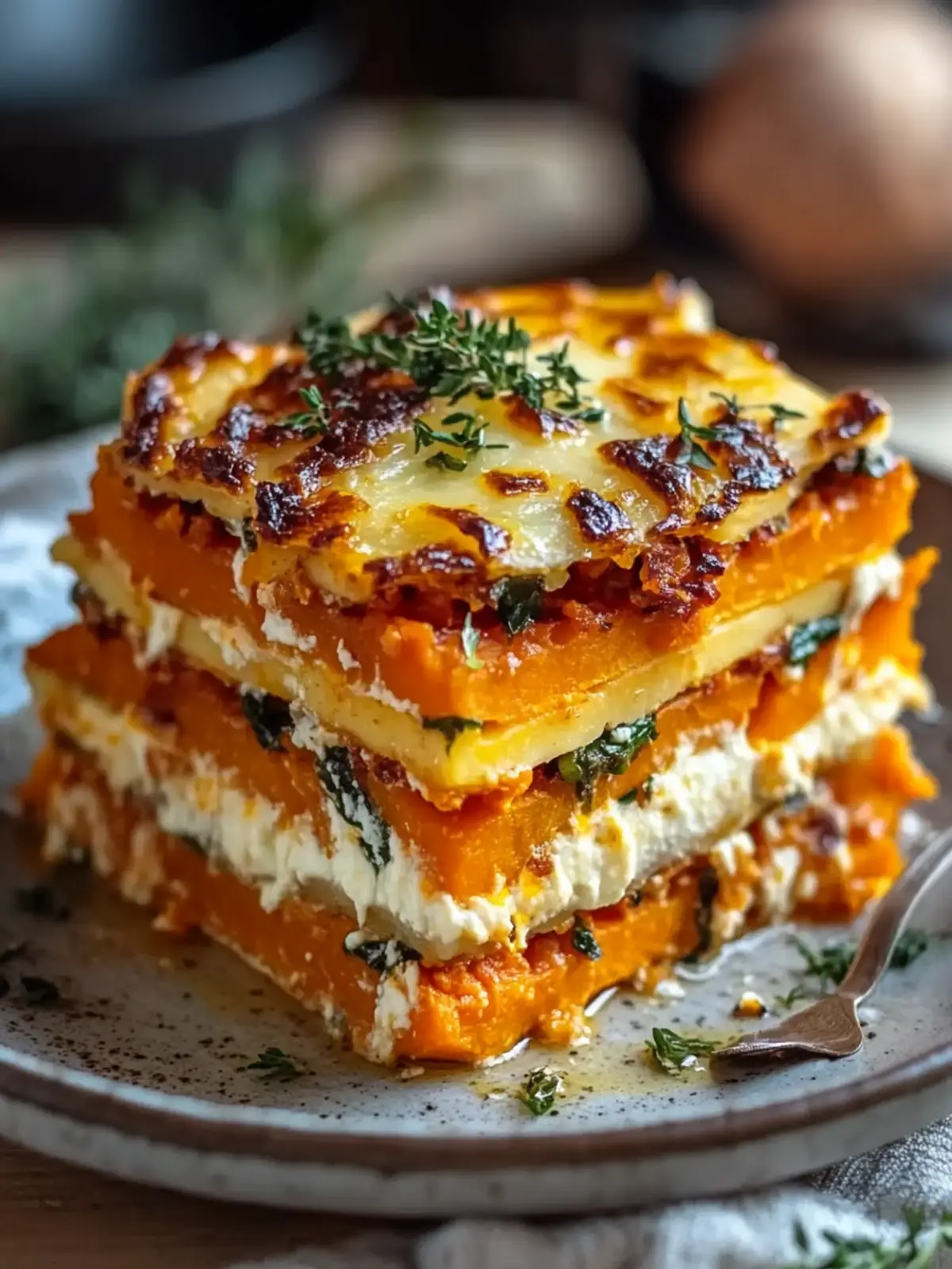 Layered Sweet Potato Butternut Squash Carrot Lasagna