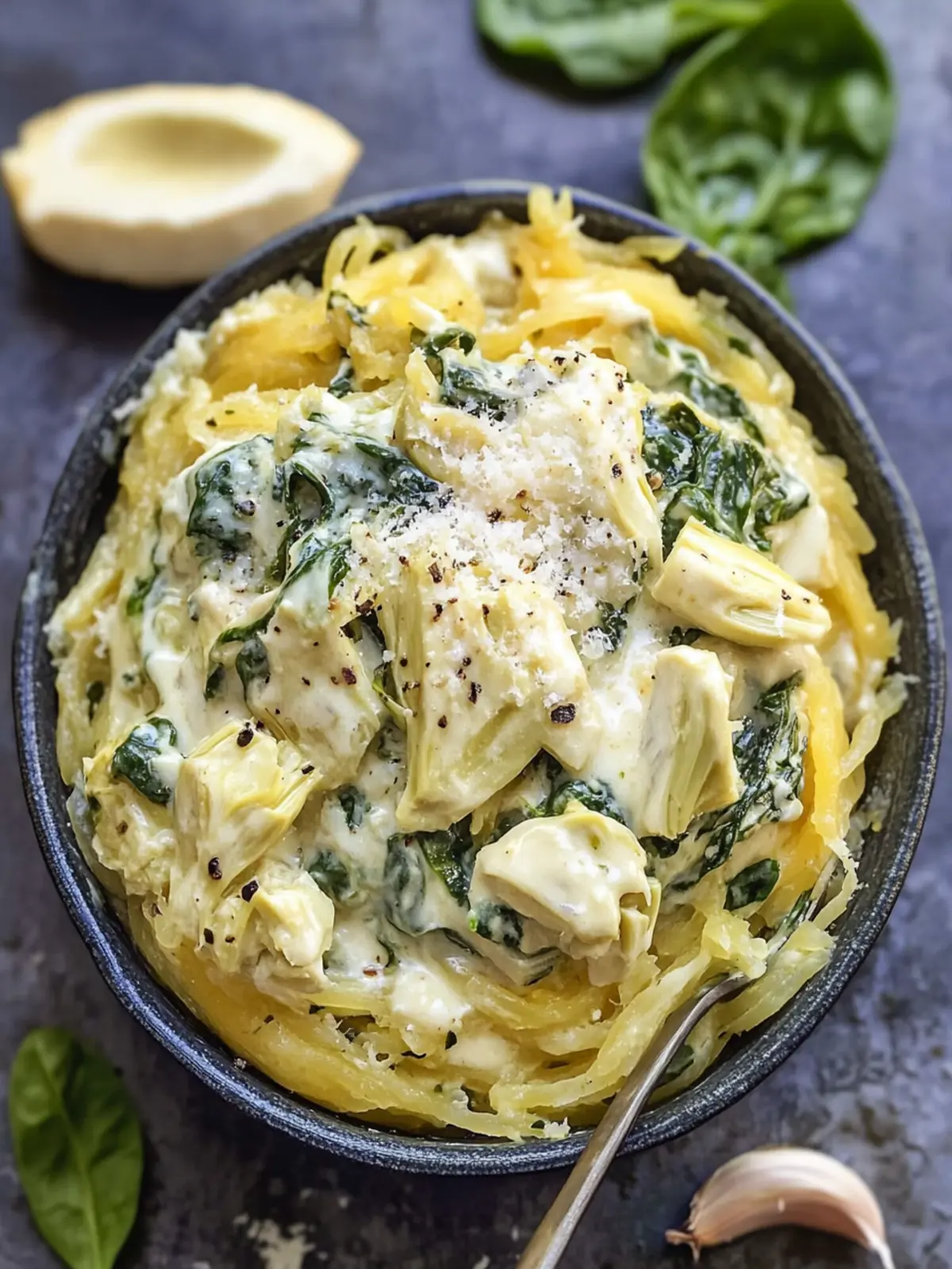 Spinach Artichoke Spaghetti Squash Alfredo