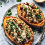 Vegan Stuffed Sweet Potatoes with Mediterranean Quinoa