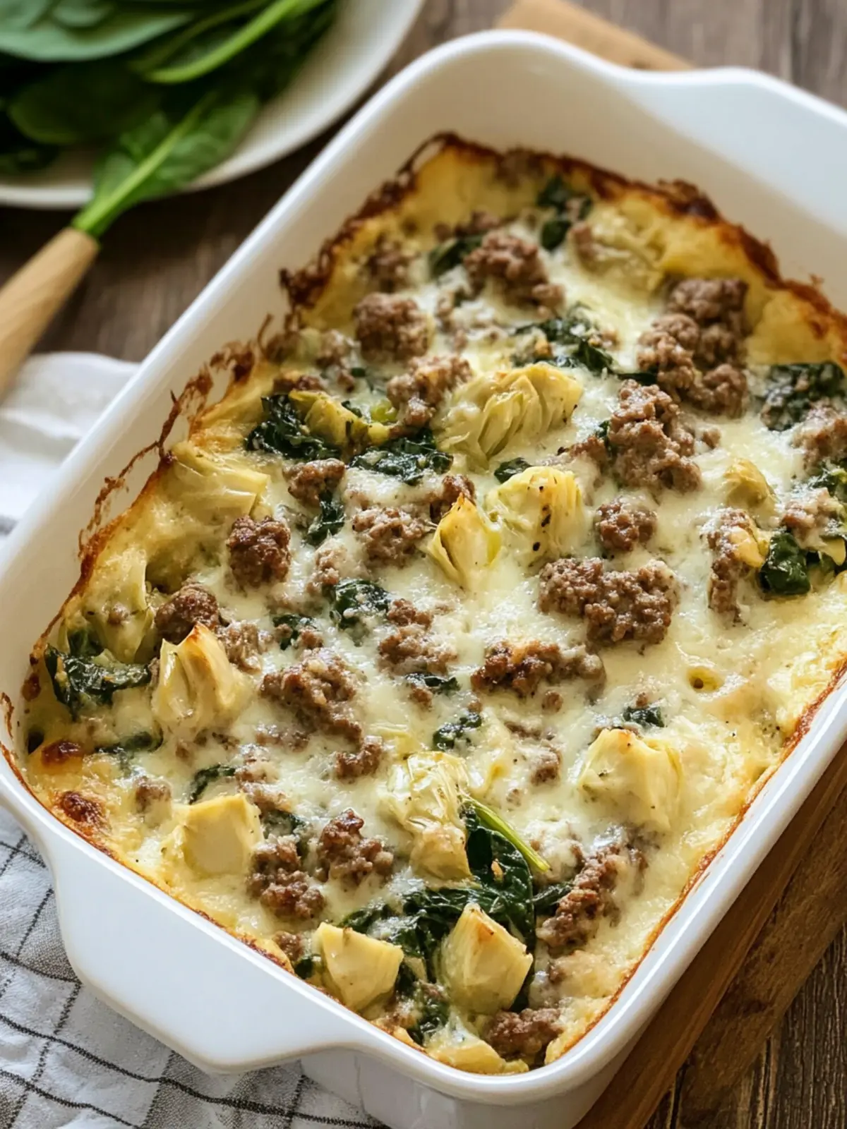 Spinach and Artichoke Casserole with Ground Beef