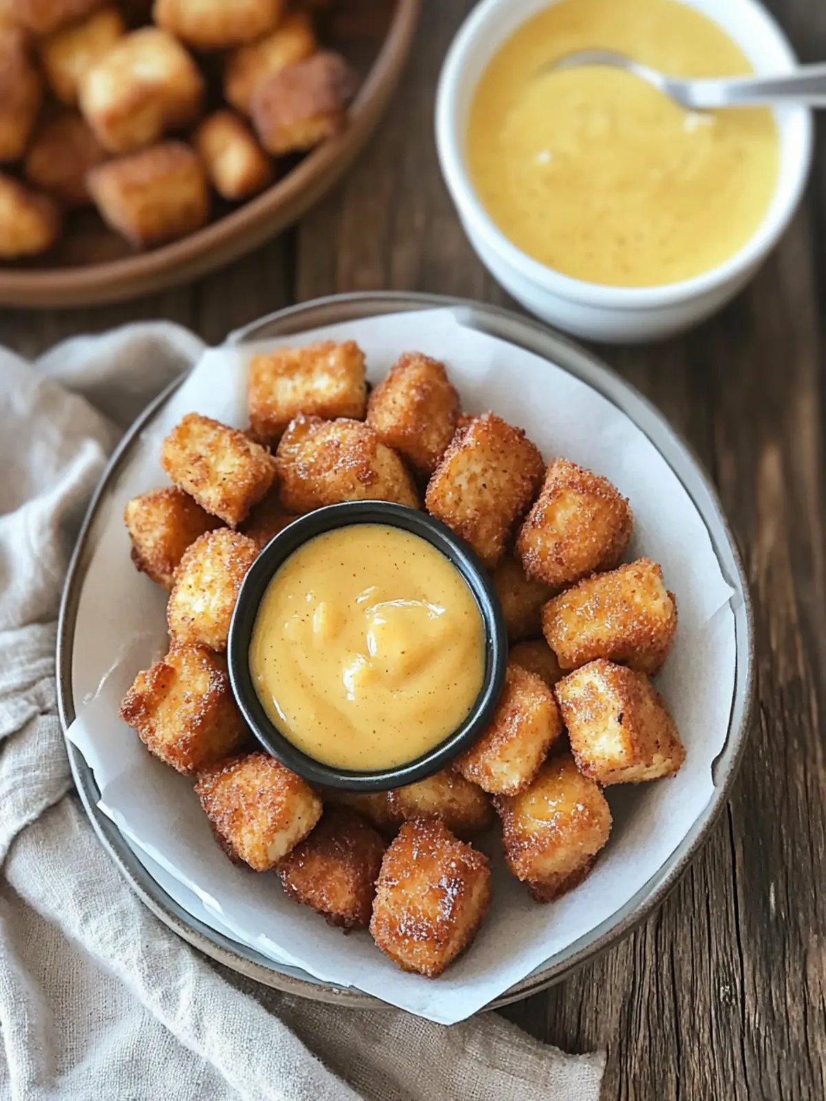 Vegan Chick-fil-A style Tofu Nuggets with Vegan Honey Mustard Sauce (Oil-free!)