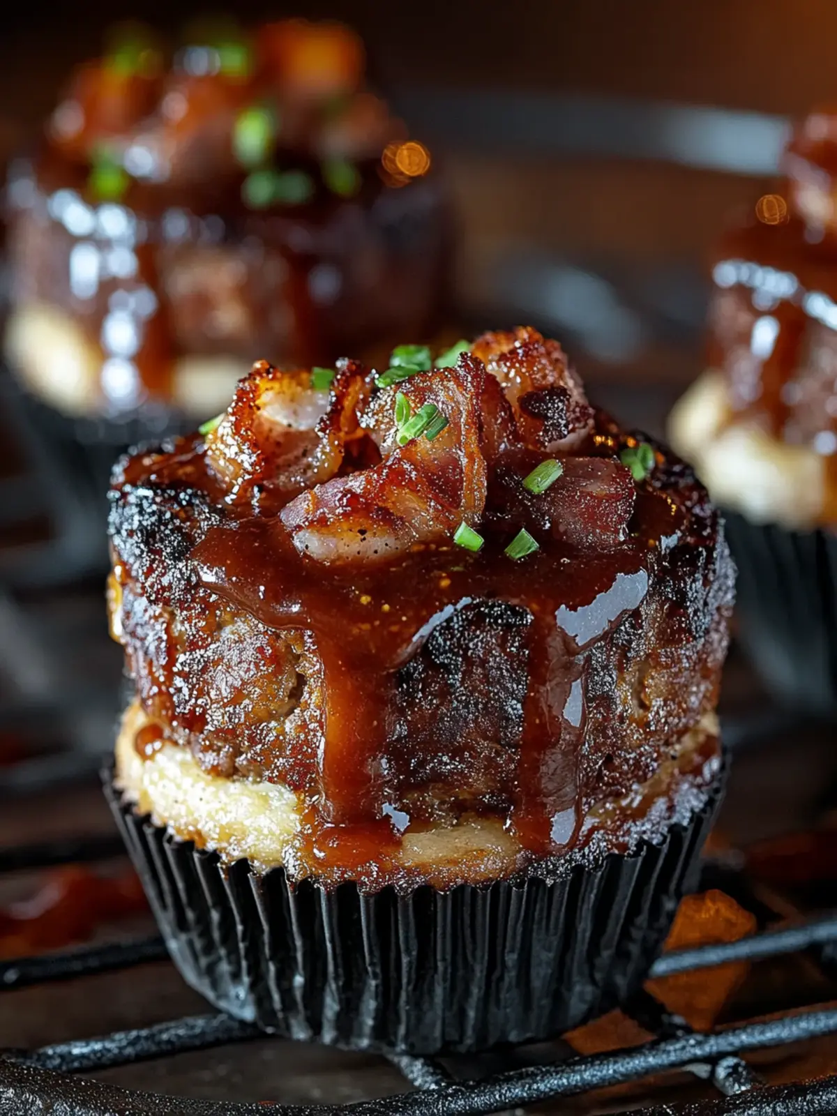 Smoky Bourbon BBQ Beef Bacon-Wrapped Meatloaf Cupcakes