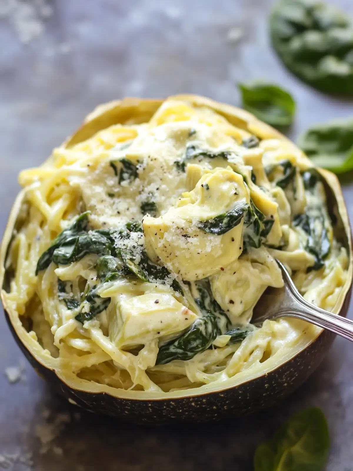Spinach Artichoke Spaghetti Squash Alfredo