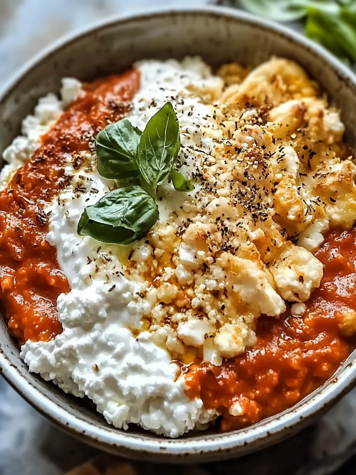Delightful High Protein Chicken Parm Cottage Cheese Bowl