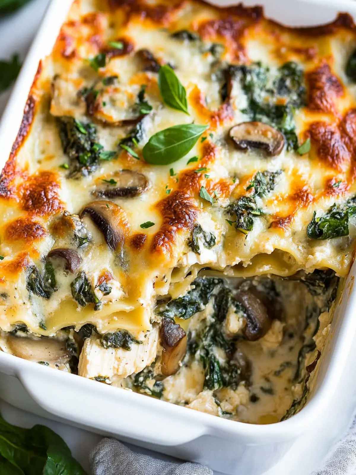White Chicken Lasagna (with Spinach & Mushroom)