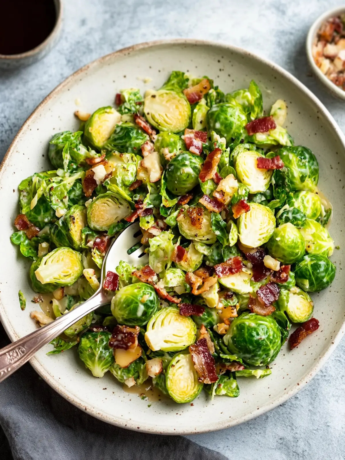 Warm Brussels Sprouts Salad with Maple Bacon Dressing