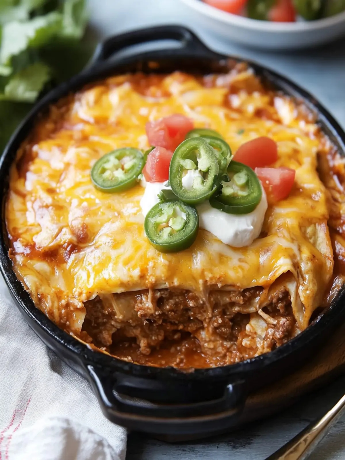 Dutch Oven Beef Enchilada Casserole