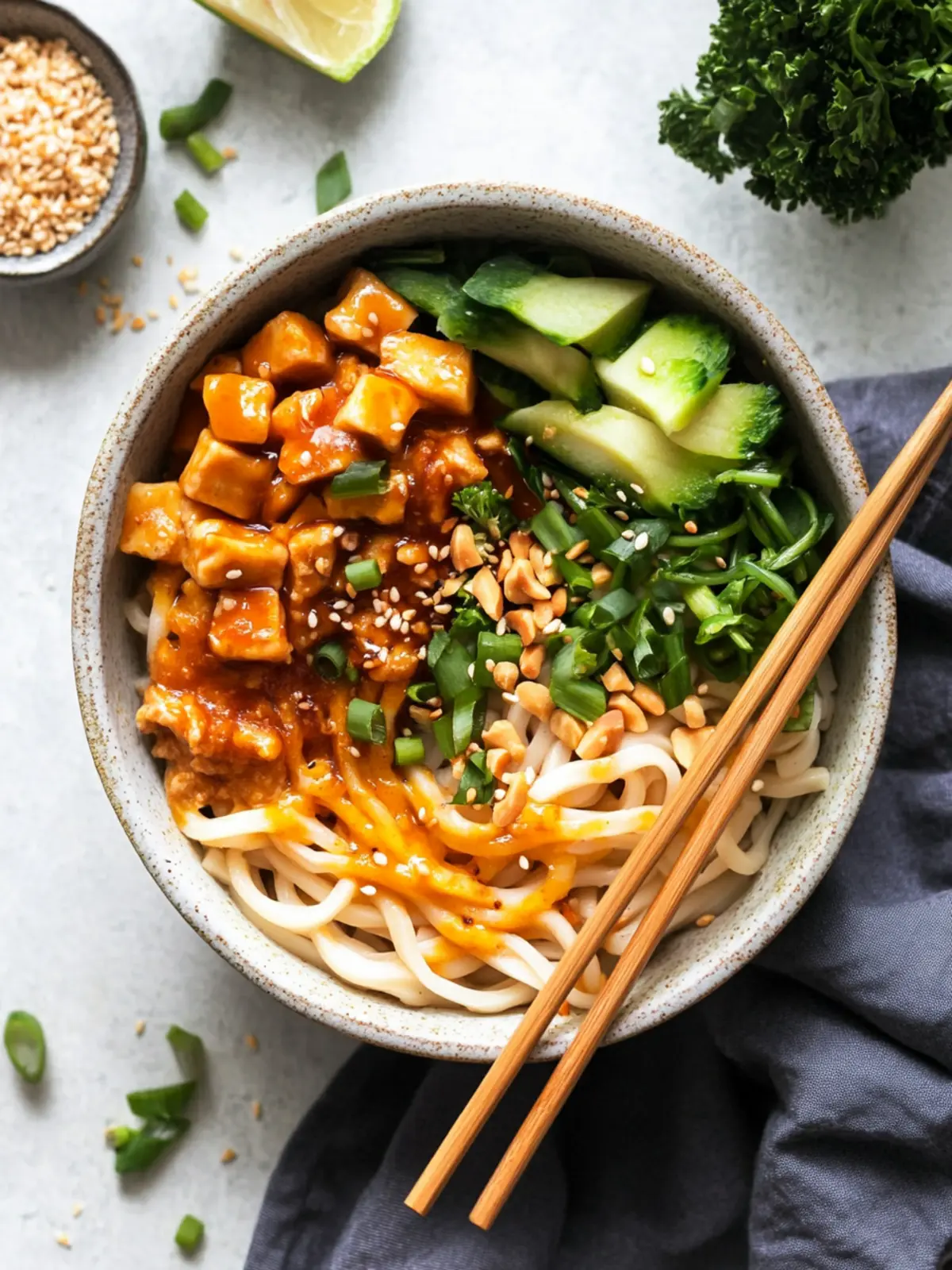 Spicy Peanut Udon Noodle Bowls