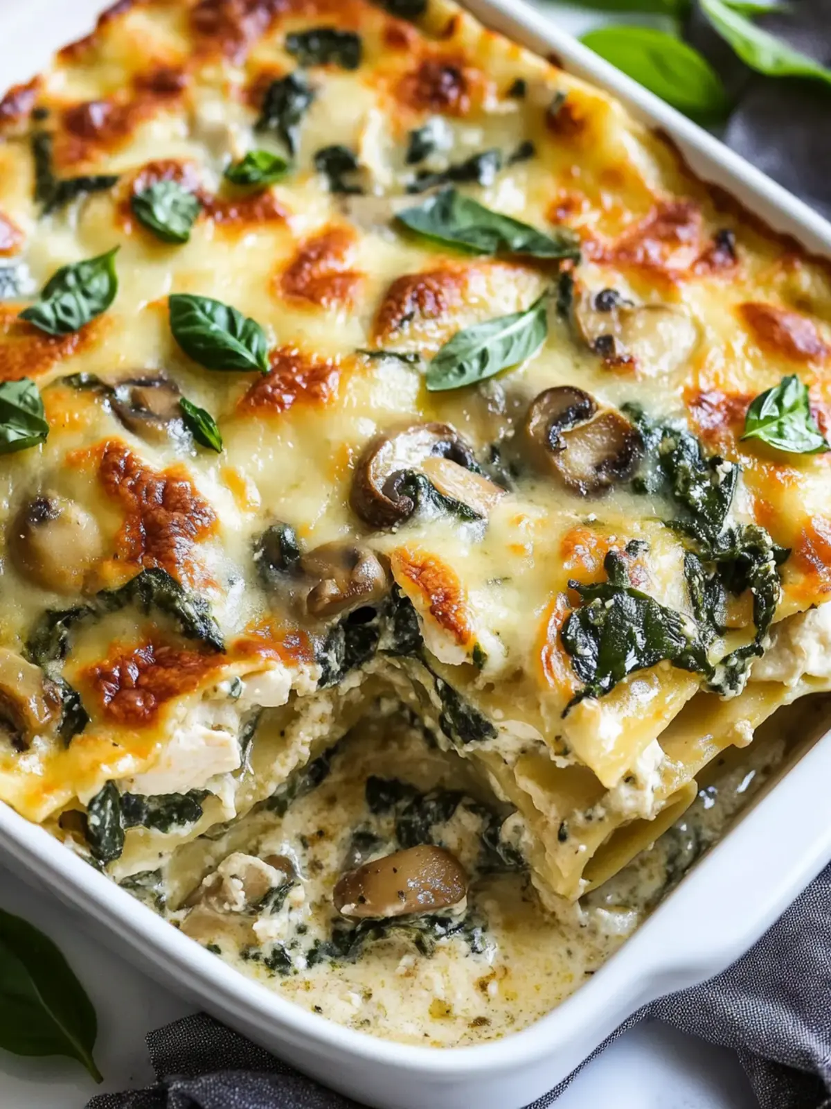 White Chicken Lasagna (with Spinach & Mushroom)