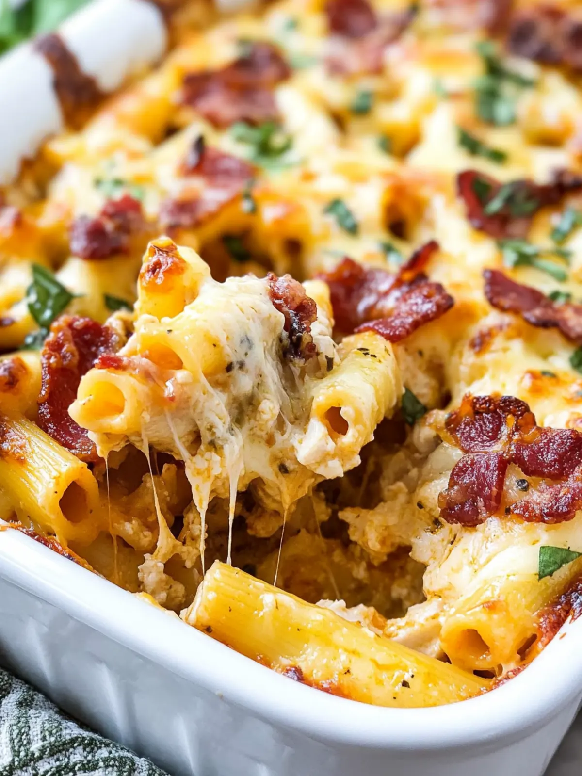 Bacon Ranch and Cheese Chicken Baked Ziti