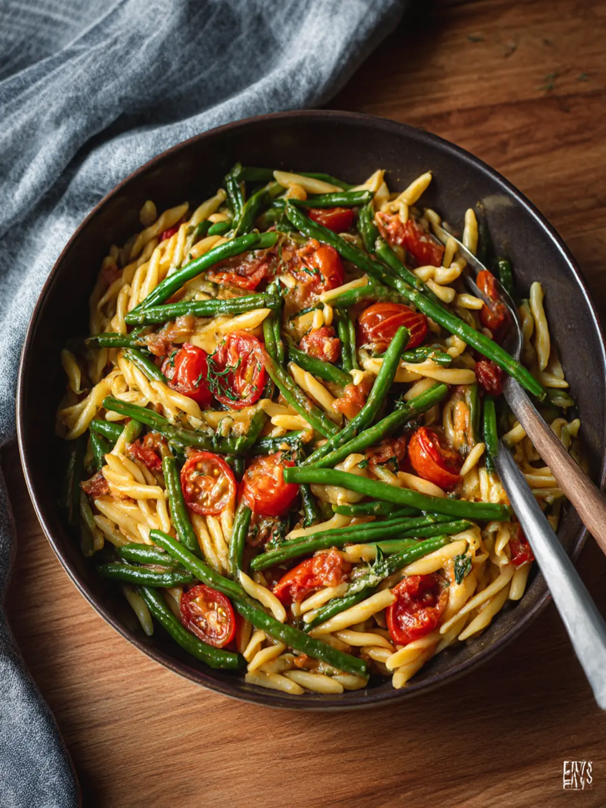 Roasted Green Bean and Tomato Pasta