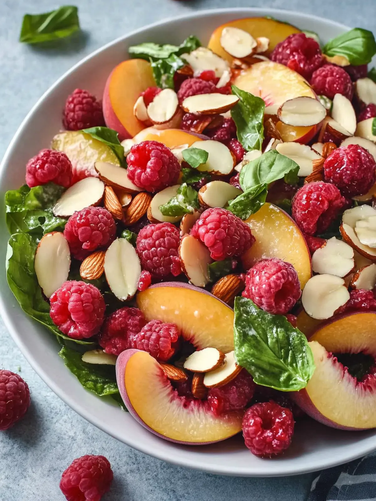 White Peach Raspberry Almond Salad