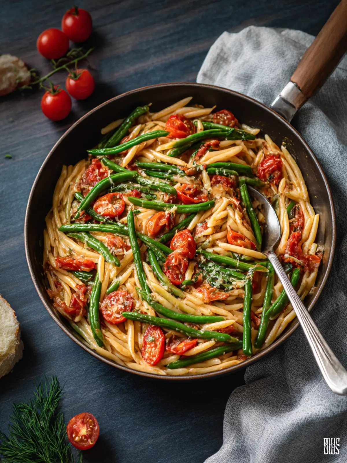 Roasted Green Bean and Tomato Pasta