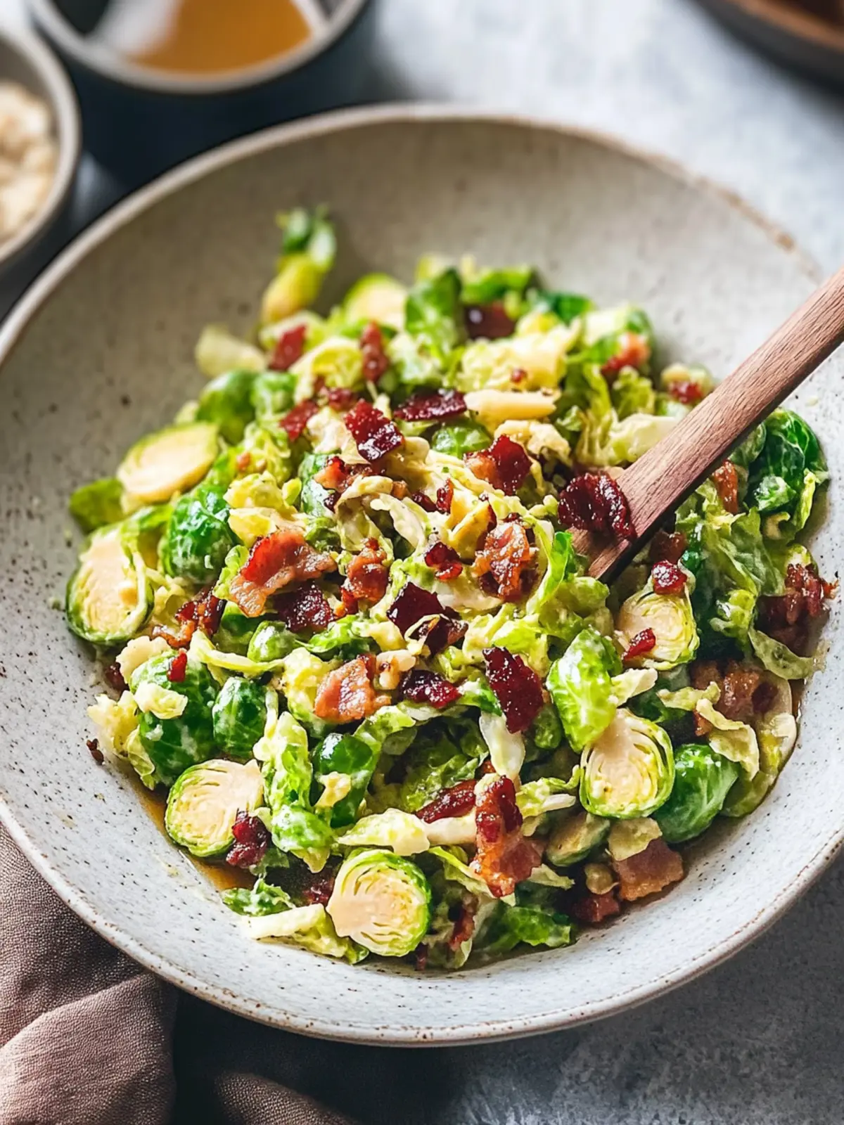 Warm Brussels Sprouts Salad with Maple Bacon Dressing